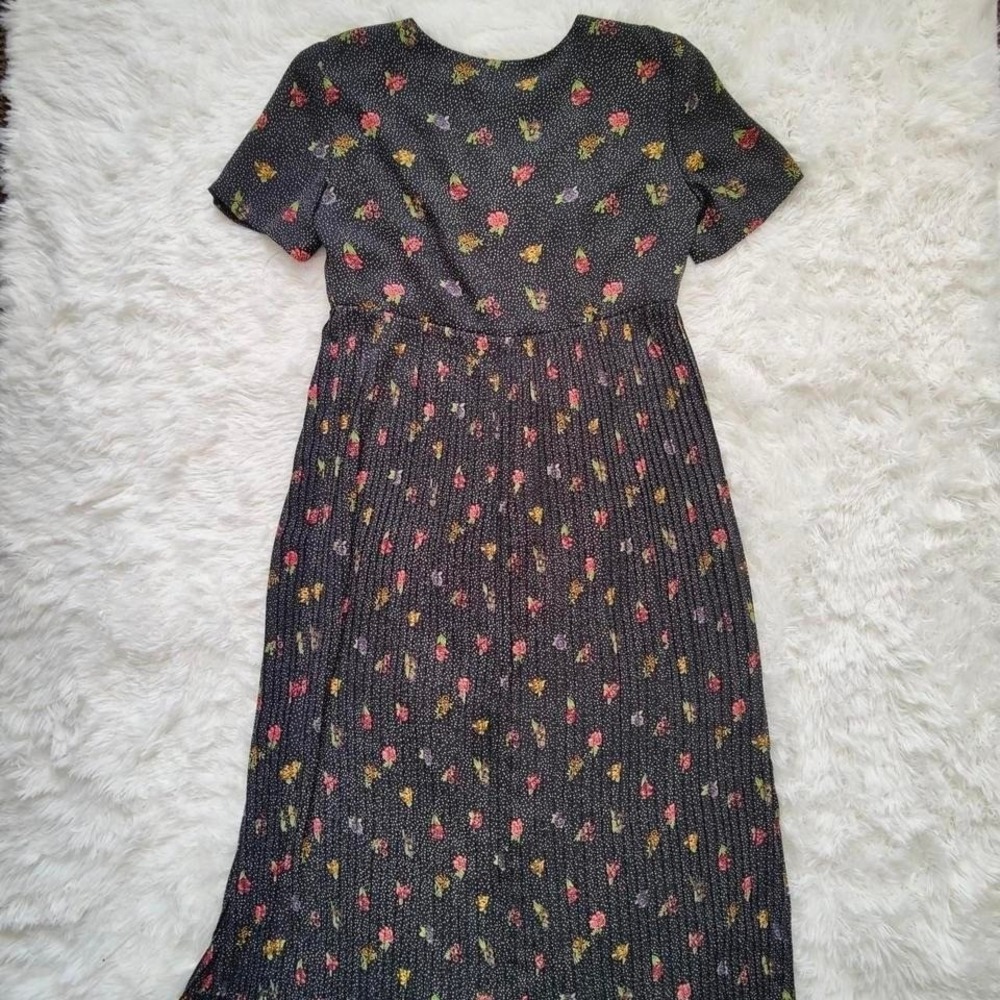 Vtg Liz Claiborne Babydoll Maxi‎ Dress Black Polka Dot Ditsy Floral Whimsigoth 8 - Picture 5 of 8